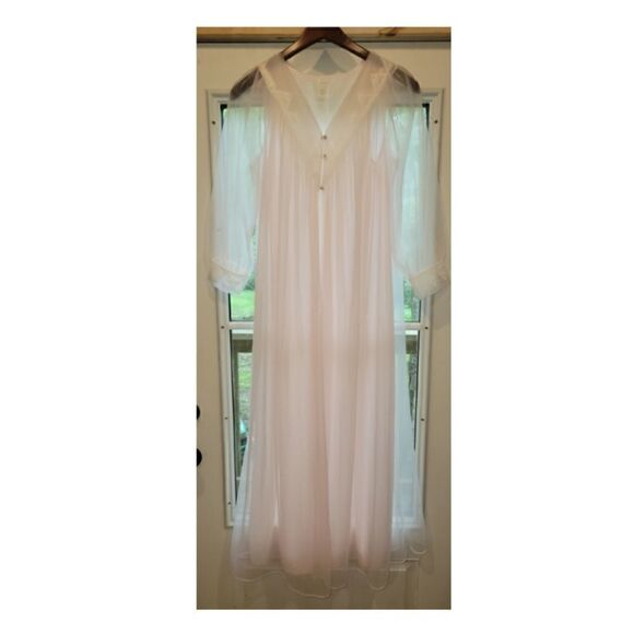 Movie Star Other - Vintage Movie Star Light Pink Sheer Peignoir Nightgown Robe Boudior Set M